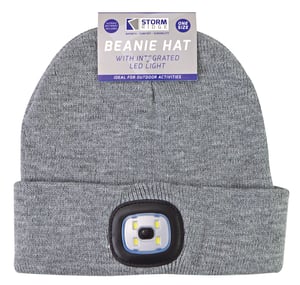 Led Beanie Mössa för Damer | Damstickad Uppladdningsbar Beanie Mössa | Vintermössa med pannlampa - Grå
