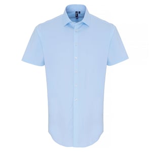 Premier Mens Stretch Fit Poplin Short Sleeve Shirt (Pale Blue)