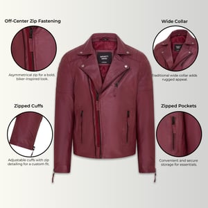 Herr Burgundy Brando Double Cross Zip Leather Biker Jacket- Fagernes