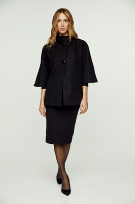 Black Faux Mouflon Cape with Buttons
