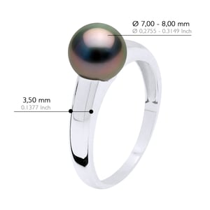 Ring Prestige Silver 925 Rhodiumpläterad - Äkta odlad Tahitipärla Rund 7-8 mm