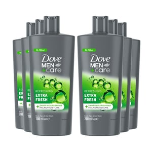 Dove Men+Care 3-in-1 Body, Face & Hair Wash Refreshing Extra Fresh 700ml, 6 Pack