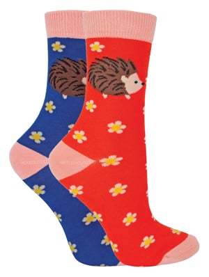 Miss Sparrow - 2 Pack Girls Bamboo Animal Patterned Socks - Hedgehogs