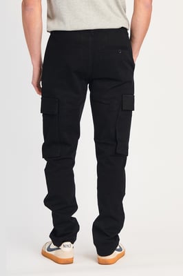 Black Cotton Relaxed Fit Turn-Up Cargo Trousers