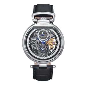 Heritor Automatic Lincoln leren band skelet horloge met maanfase
