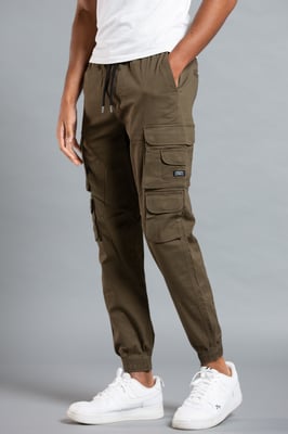 Khaki Belted Cotton Cargo Trousers