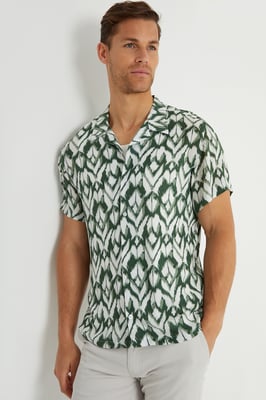Green 'Corbar' Printed Revere Collar Short Sleeve Shirt