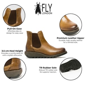 Fly London Dames Camel SALV Chelsea Leren Enkel Casual Wedge Heel Laarzen