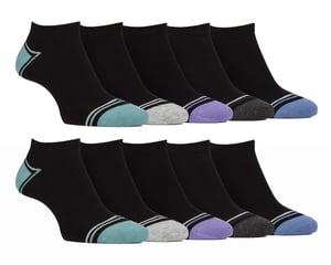 10 Pairs Mens Bamboo Trainer Socks | Farah | Striped Cushioned Ankle Socks - Black