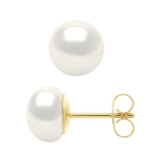 Oorbellen - Geel Goud 750 (18 Karaat Echte Gecultiveerde Zoetwaterparels Knop 8-9 mm)