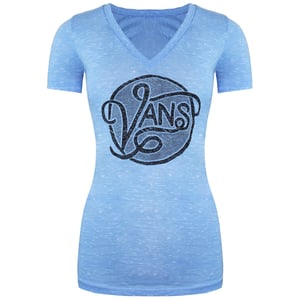 Vans Off The Wall Graphic Logo V-Neck Kortärmad Blå Dam T-Shirt VVZI9NM