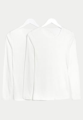 M&S Womens Pack of 2 Thermal Pointelle Long Sleeve Tops in White