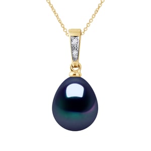 Diamond Pendant 0.010 Cts Gekweekte Pearl Freshwater peer 9-10mm Black Yellow Gold