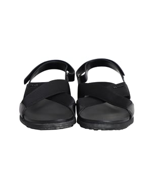 Prada Logo Band Kruis Sandalen in Zwart Leer