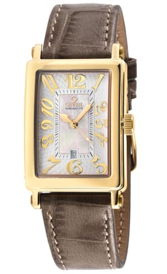 Gevril Ave of Americas Mini Women's Swiss Quartz White MOP Dial Watch, Genuine Tan Leather Watch
