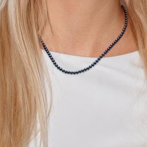 Rank ketting kralen zoetwater 4-5mm Ronde Zwart Wit Goud 18 Karaat