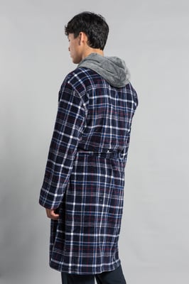 Navy Hooded Check Dressing Gown