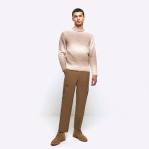 River Island Mens Smart Trousers Beige Tapered Fit Cargo