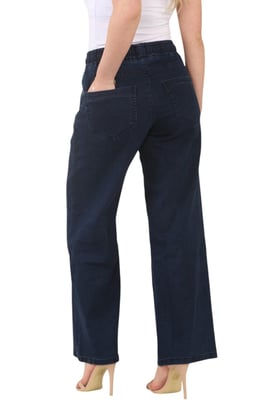 MYT Womens Elasticated High Waist Wide Leg Jeans in Dark Blue