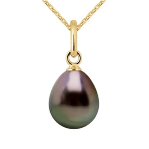 Hangers TAHITI Pear 89mm Zwart Geel Goud 18 Karaat Wordt geleverd met ketting