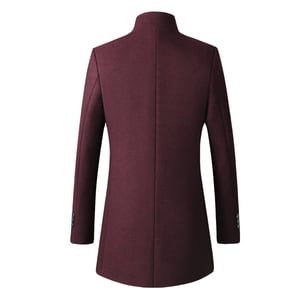 Lång Slim Fit Businessrock med ståkrage i ull för herrar Vinter Röd