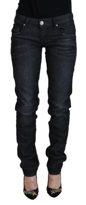 Acht Svarta Bomull Låg Midja Slim Fit Dam Casual Denim Jeans