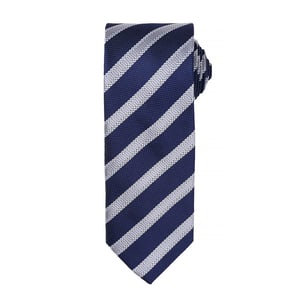 Premier Mens Waffle Stripe Formal Business Tie (Pack of 2) (Navy/Silver)