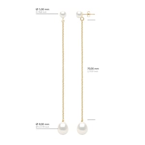 Dubbele Oorbellen Geel Goud - Echte Gecultiveerde Zoetwaterparels Knop 5-6 mm + Peer 8-9 mm