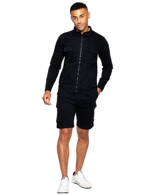 Enzo | Mens Cargo Tracksuit With Shorts Set - Black