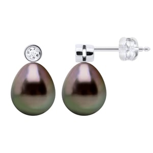 Oorbellen Prestige - Diamanten 0,02 ct - Wit Goud - Echte Gecultiveerde Tahiti Parels Parel 9-10 mm