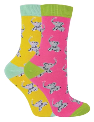 Miss Sparrow - 2 Pack Girls Bamboo Animal Patterned Socks - Elephants