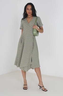 Yellow 'Maddie' V-Neck Wrap Midi Dress
