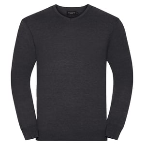 Russell Collectie Heren V-Hals Gebreide Trui (Houtskool mergel)