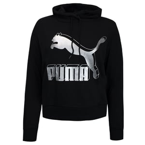 Puma Graphic Logo Long Sleeve Pullover Black Womens Hoodie 595915 71