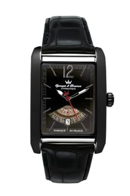 Yonger Black Dial Black Leather Watch
