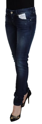 Acht Blå Bomull Låg Midja Slim Fit Dam Casual Denim Jeans