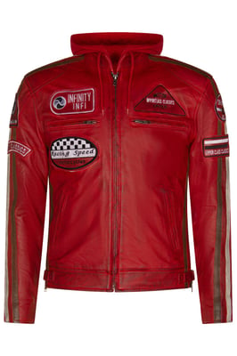 Leren heren bikerjack met capuchon, Detroit