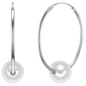 Hoop earring sterling silver freshwater cultured pearl white Valero Pearls