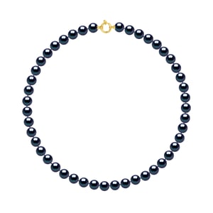 Rank ketting PRINCESS zoetwaterparels Ronde 9-10 mm Sluiting Black Luxury Yellow Gold