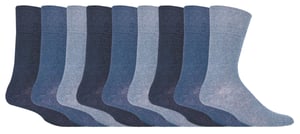 Gentle Grip - 9 Pairs Mens Non Elastic Cotton Soft Loose Top Socks - Blue