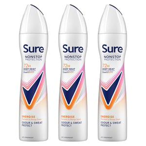 Sure Women Energise Deodorant Spray with 72H Nonstop Protection 250ml, 3 Pack