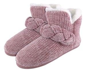 Dunlop - Ladies Knitted Warm Fleece Plush Slippers Boots/Booties in Grey Fairisle and Pink Cord Styles