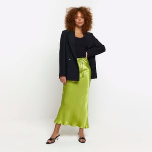 River Island Womens Midi Skirt Green Tie Waist