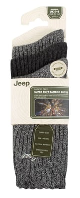 Women Bamboo Boot Socks | Jeep | Cute Ribbed Scalloped Ankle Socks for Ladies, Anti Blister Knit Cushioned Socks - Black / Charcoal