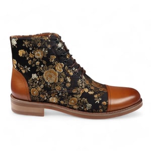 Justin Reess Heren Bruine Bloemenprint Leren Oxford Enkellaarsjes - Adam