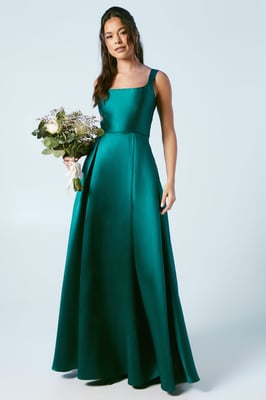 Scoop Neck Full Skirted Twill Bridesmaids Dress