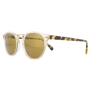 Oliver Peoples Round Mens Buff and Dark Tortoise Brown Gold Mirror Sunglasses