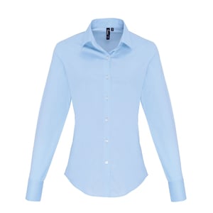 Premier Dames/dames Stretch Fit Poplin Blouse met lange mouwen (Lichtblauw)