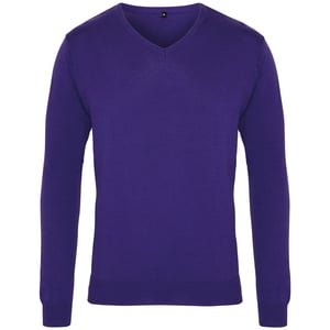 Premier Mens V-Neck Knitted Sweater (Purple)