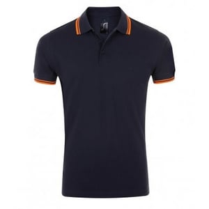 SOLS Heren Pasadena getipt korte mouw Pique Polo Shirt (Franse marine/Neon Orange)